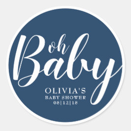 Oh Baby - Navy Blue Baby shower Ronde Sticker