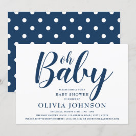 Oh Baby - Navy Blue Polka Dot Baby shower Kaart