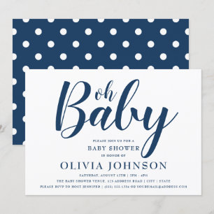 Oh Baby - Navy Blue Polka Dot Baby shower Kaart