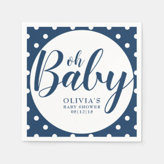 Oh Baby - Navy Blue Polka Dot Baby shower Servet