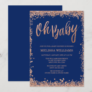 Oh Baby Navy Faux Roos Gold Glitter Baby shower Kaart