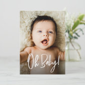 Oh Baby Newborn Photo Modern Script Shower Bedankkaart (Staand voorkant)