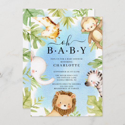 Oh Baby Oerwoud Baby shower Uitnodiging (Voorkant / Achterkant)