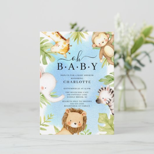 Oh Baby Oerwoud Baby shower Uitnodiging (Staand voorkant)