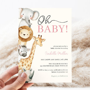 Oh Baby Oerwoud Safari Roze Meisje Baby shower Kaart