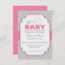 Oh Baby olifant - Roze en grijs Baby shower uitnod Kaart