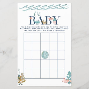 Oh Baby onder het Zee Baby shower Bingo Game Flyer