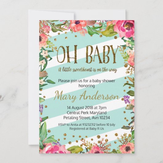 Oh Baby, or et menthe baby shower invitation (Devant)