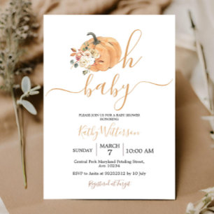 Oh Baby Oranje Pumpkin Floral Baby shower Kaart