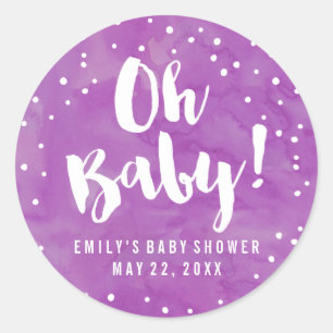 Oh Baby Paarse Waterverf Baby shower Ronde Sticker