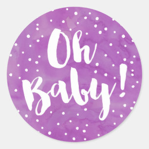 Oh Baby Paarse Waterverf Baby shower Ronde Sticker