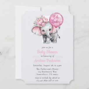 Oh Baby Painted Elephant Floral Girl Baby shower Kaart