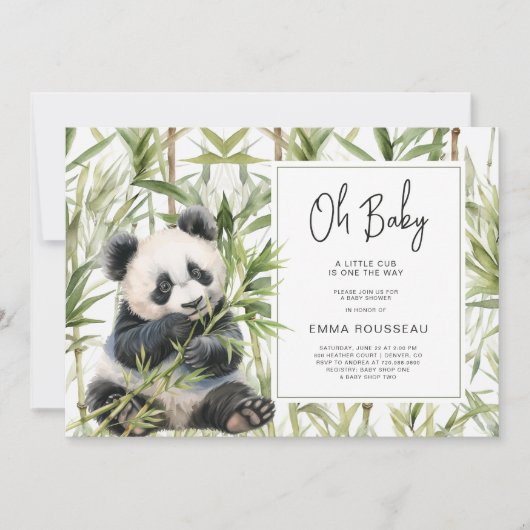 Oh Baby Panda Beer Bamboe Baby Shower Kaart (Voorkant)