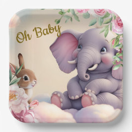 Oh Baby papieren borden, olifant en konijn Papieren Bordje