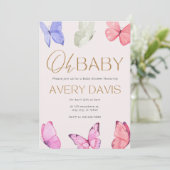 Oh Baby Papillons Baby shower Invitation (Debout devant)