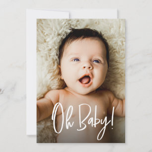 Oh Baby Pasgeboren Foto Moderne Script Shower Bedankkaart