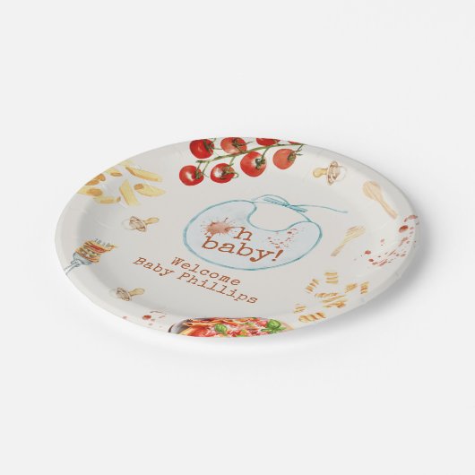 Oh Baby Pasta & Pacifiers Blauw Baby shower Papieren Bordje (Gekanteld)