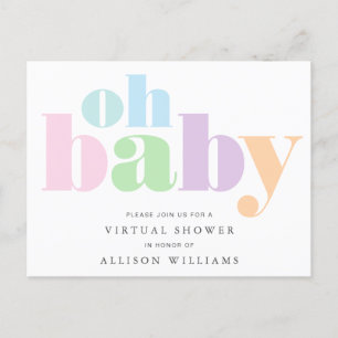 Oh Baby Pastel Typografie Virtueel Baby shower Uitnodiging Briefkaart