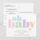 Oh Baby Pastel Typografie Virtueel Baby shower Uitnodiging Briefkaart (Voorkant / Achterkant)