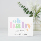 Oh Baby Pastel Typografie Virtueel Baby shower Uitnodiging Briefkaart (Staand voorkant)