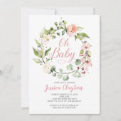 Oh Baby Peach Floral Baby shower Invitation (Devant)