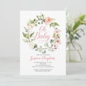 Oh Baby Peach Floral Baby shower Invitation (Debout devant)