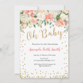 Oh Baby Peach Floral Baby shower Invitation (Devant)