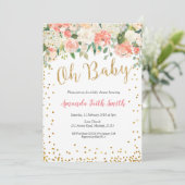 Oh Baby Peach Floral Baby shower Uitnodiging (Staand voorkant)