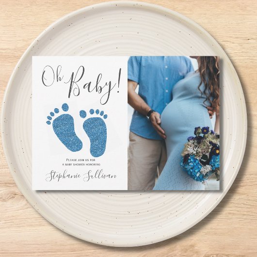 Oh Baby Photo Blue Boy Baby shower Invitation