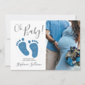 Oh Baby Photo Blue Boy Baby shower Invitation (Devant)