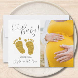 Oh Baby Photo Gold Glitter Baby shower Invitation Kaart