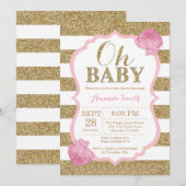 Oh Baby Pink et Baby shower d'or Invitation (Devant / Derrière)