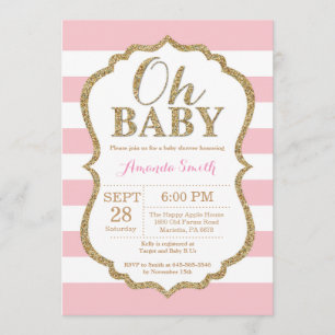 Oh Baby Pink et Baby shower d'or Invitation