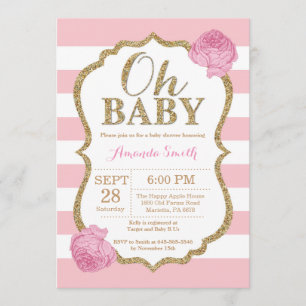 Oh Baby Pink et Baby shower d'or Invitation