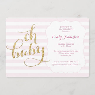 Oh Baby Pink Gold Glitter Baby shower Uitnodigen Kaart