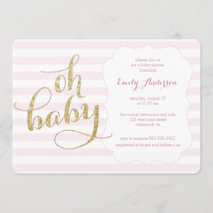 Oh Baby Pink Gold Parties scintillant Invitation B
