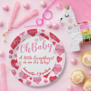Oh Baby Pink Red Sweethearts Baby shower Roze Papieren Bordje