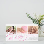 Oh Baby | Pink Script Geboorteaankondiging Aankondiging (Staand voorkant)