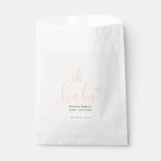 Oh Baby Pink Script Minimal Baby Shower  Bedankzakje (Voorkant)