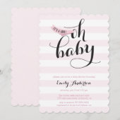Oh Baby Pink Stripes Baby shower Invitation (Devant / Derrière)