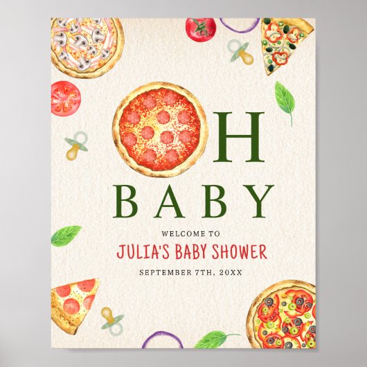 Oh Baby Pizza + Baby shower Pacifiers Poster (Voorkant)