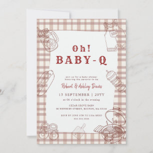 Oh Baby Q geruite BBQ Baby Shower Kaart