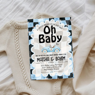 Oh Baby Race Auto Geblokt Blauw Baby Shower Kaart