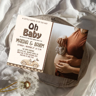 Oh Baby Race Car Geruite Mocha Baby Shower Foto Kaart