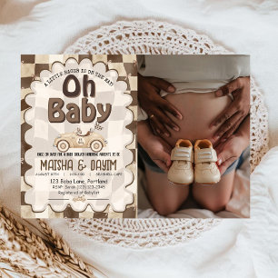 Oh Baby Race Car Geruite Mocha Baby Shower Kaart