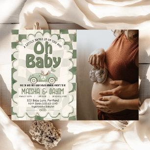 Oh Baby Race Car Geruite Salie Groene Baby Shower Kaart