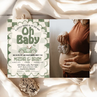 Oh Baby Race Car Geruite Salie Groene Baby Shower Kaart