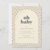 Oh Baby Retro Boho Daisy Baby shower Invitation (Devant)