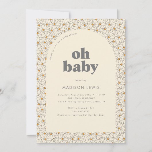 Oh Baby Retro Boho Madeliefjes Baby Shower Uitnodi Kaart (Voorkant)