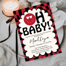 Oh Baby! Retro Groovy Gelukkig Gezicht Baby Shower
